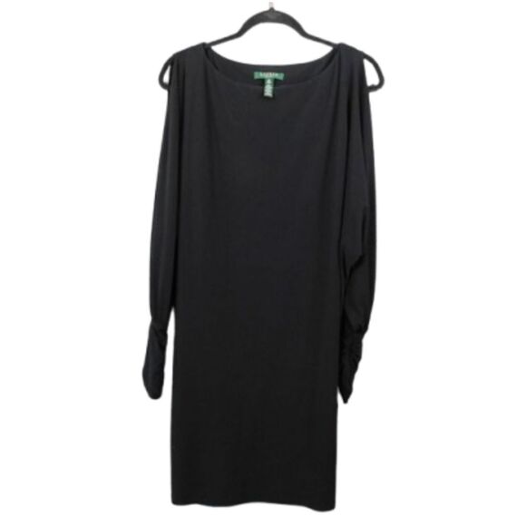NWT Ralph Lauren Women's Cold Shoulder Slit Sleeve Black Dress Size XS -$140 - Picture 1 of 5
